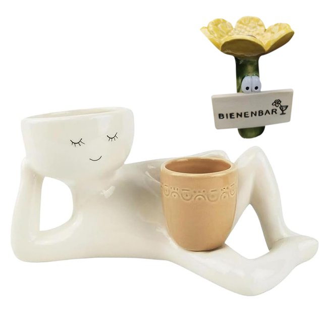 Plantas Divertidas Pots Papter Plantador Funny Face Planter Maceta Con Orificio Drenaje Lindo (a)