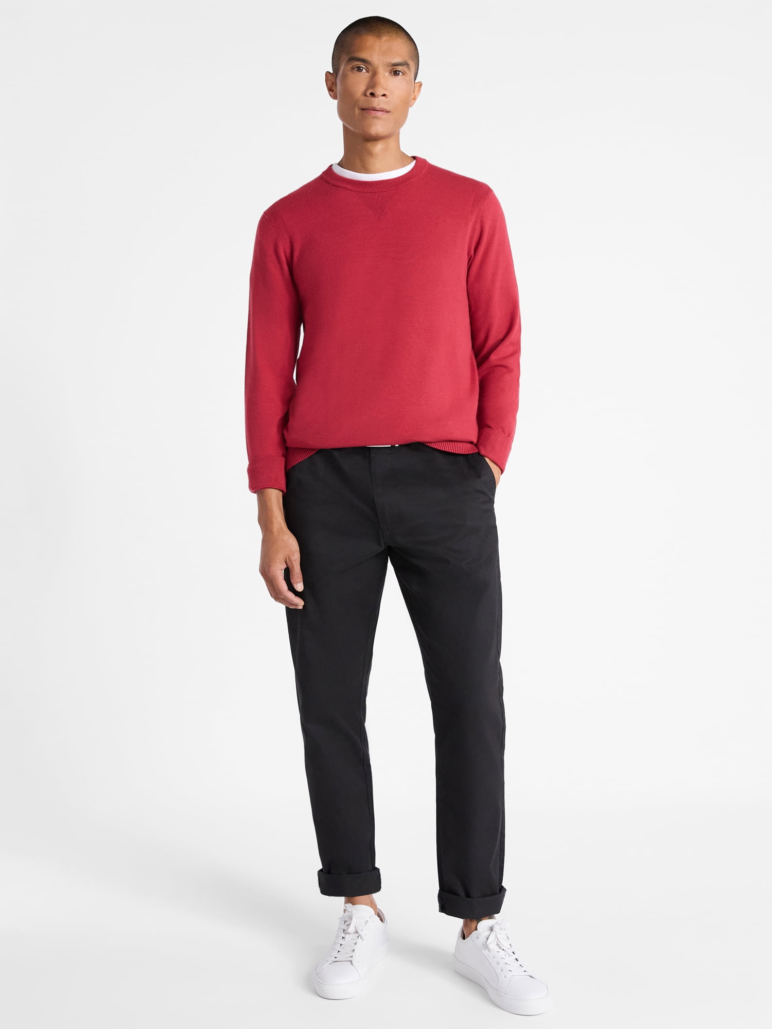 Free Assembly Men's Cozy Yarn Everyday Crewneck Sweater with Long Sleeves, Size XS-3XL
