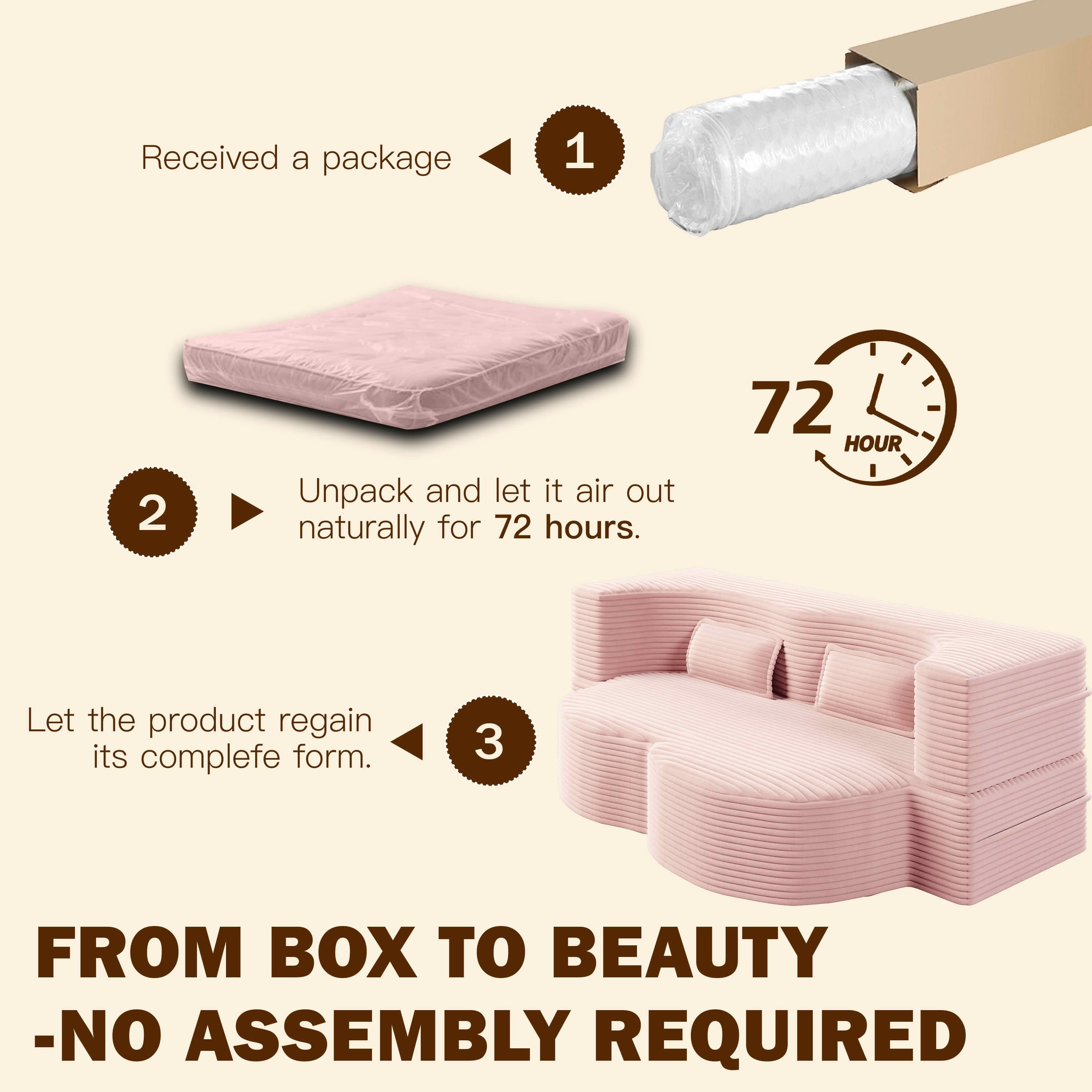 MAYEERTY Twin Corduroy Foldable Foam Floor Sofa Bed, Zero Assembly Vacuum Compressed Sleeper with 2 Pillows