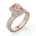 thumbnail image 4 of JeenMata Victorian Style - 2 Carat Emerald Cut Lab Grown created morganite and Moissanite - Double Halo Pave Setting Wedding Ring Set - 18K Rose Gold Plating over Silver, 4 of 6