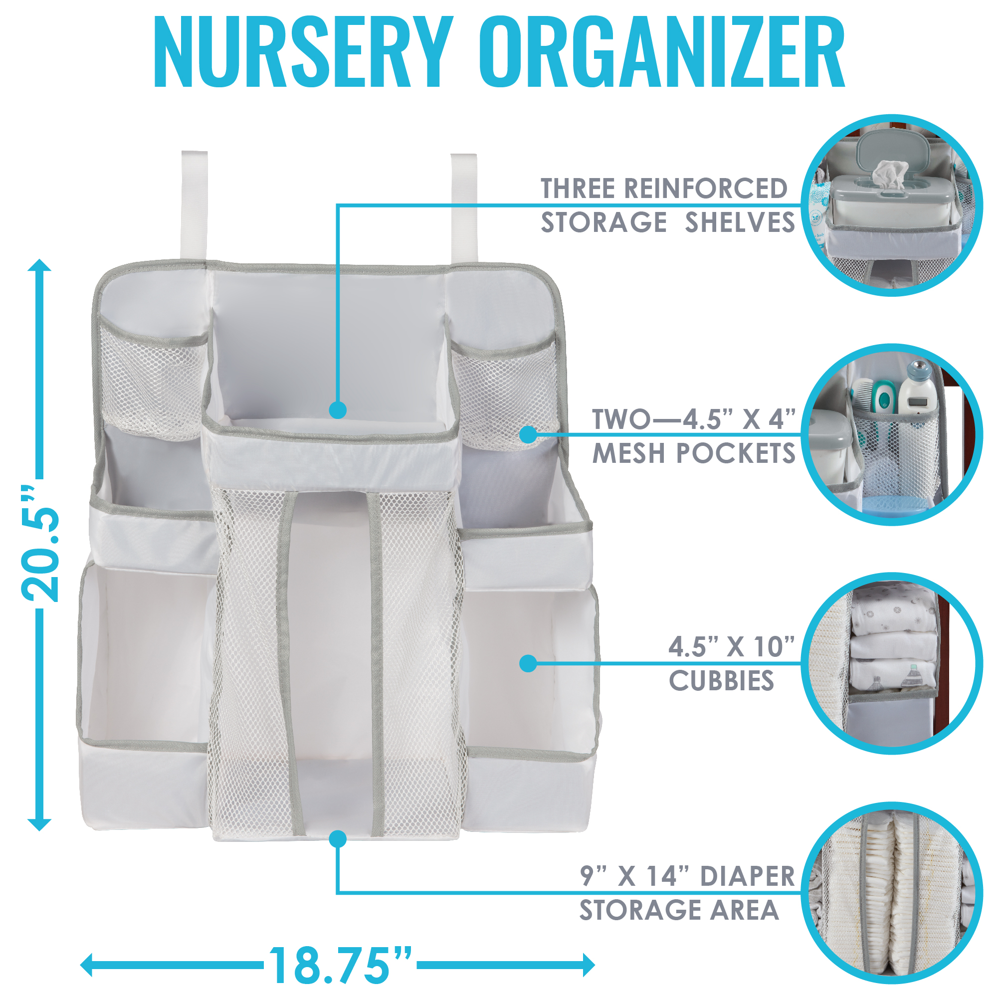 L.A. Baby Diaper Caddy and Nursery Organizer, White photo 3