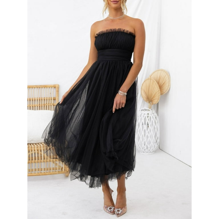 Yunliwuli Women Strapless Tulle Dress Solid Color Summer Backless Party Dress for Cocktail Beach Streetwear Aesthetic Clothes - Walmart.com Yunliwuli Women Strapless Tulle Dress Solid Color Summer Backless Party Dress for Cocktail Beach Streetwear Aesthetic Clothes - Walmart.com