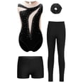 thumbnail image 3 of TTAO Girls Figure Skating Outfits Dance Unitards Gymnastics Leotard with Shorts Leggings Hairband Activewear Set Black 10, 3 of 5