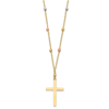 14K Yellow Gold Tri Colored Gold Diamond Cut Beaded Cross Necklace ~ Length 18'' inches
