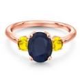 thumbnail image 3 of Gem Stone King 18K Rose Gold Plated Silver Blue Sapphire and Yellow Sapphire Engagement Ring for Women | 2.92 Cttw | Oval 9X7MM | Gemstone September Birthstone | Size 7, 3 of 6
