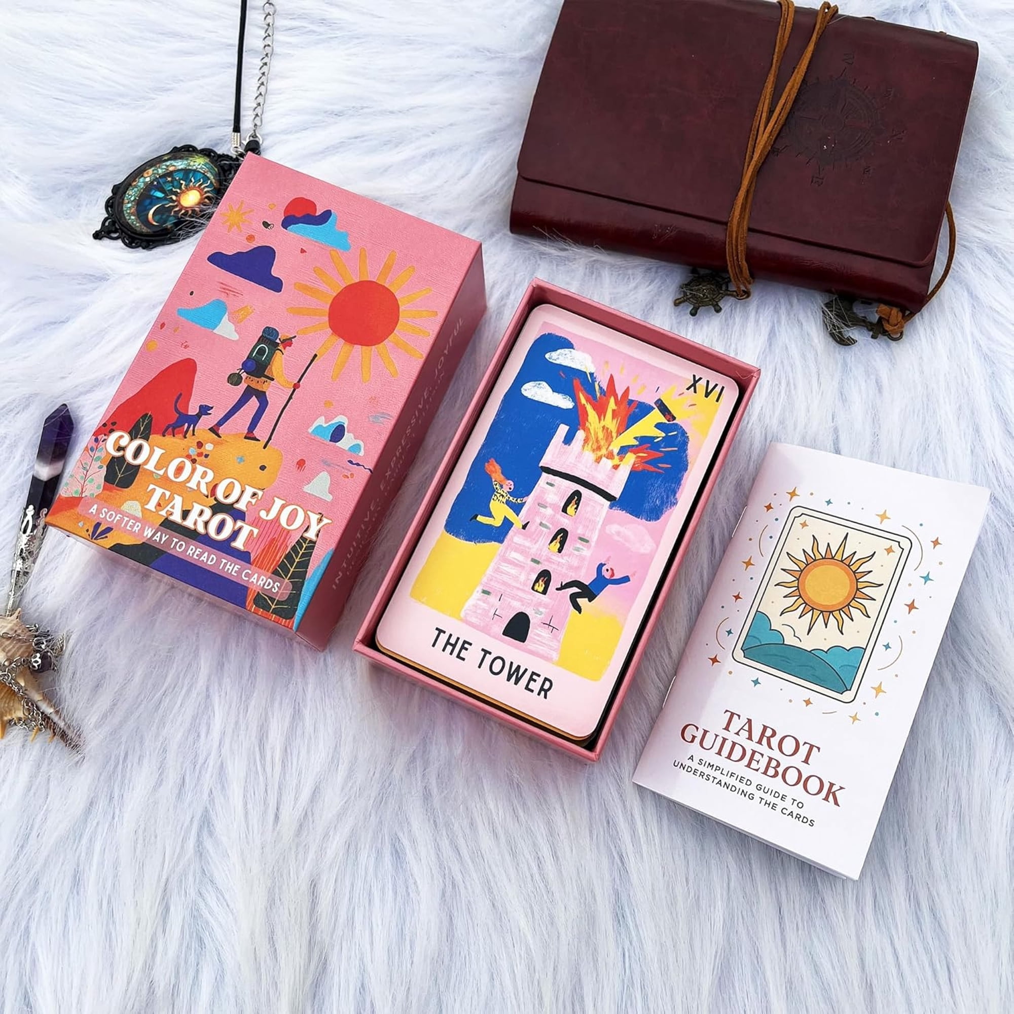 CYFW Tarot Cards Deck 78 Cards with Guidebook Color of Joy Tarot Colorful Modern Tarot Deck for Beginners Positive Tarot Cards for Intuitive Reading Self Growth & Gift