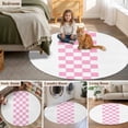 thumbnail image 5 of Minimalist Pink 5FT Round Area Rugs for Living Room Buffalo Check Plaid Farmhouse Farm Theme Ultra-Thin Non-Slip Round Rugs Machine Washable Low Pile Circle Carpet for Bedroom Kitchen Nursery, 5 of 9