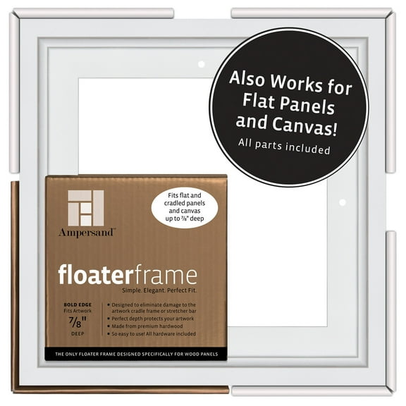 Ampersand Art Floaterframes Bold Edge (3/8" Face) 1-7/8" Frame Profile for 7/8" Deep Artwork 8" x 8" White