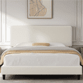 thumbnail image 2 of Fullfurnique Upholstered Bed Frame with Adjustable Headboard and Wooden Slat Support, Full, Beige, 2 of 9