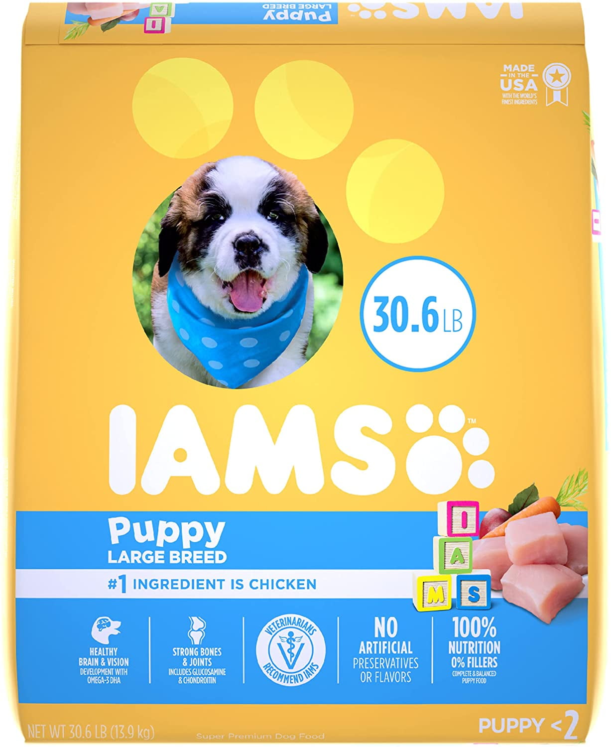 Iams Puppy Dry Dog Food, Chicken, All Breed Sizes Large Breed (30.6lbs