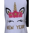 thumbnail image 2 of Little Girl Kids Unicorn Glitter New Year School Shirt Top Tee T-Shirt Red Black White 2T XS (New Year), 2 of 2
