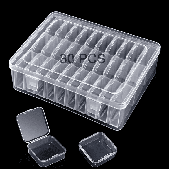 Small Bead Organizer Storage Box, 30PCS Mini Clear Plastic Containers Transparent Rectangle Cases with lid for Collecting Beads Jewelry Crafts Nail Tiny Items