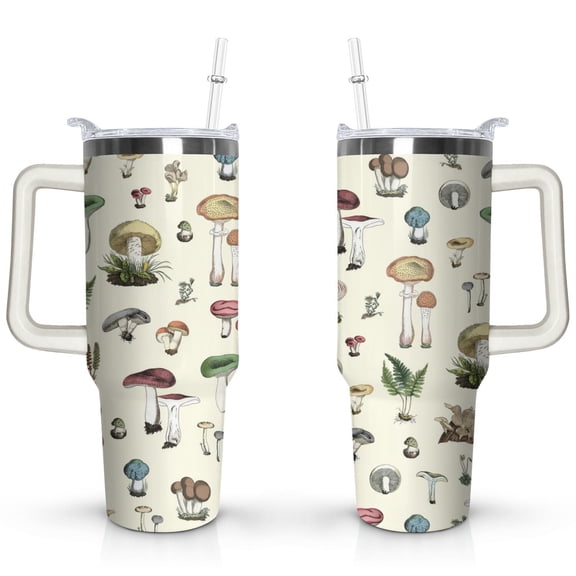 40oz Colorful Botanical Mushroom Stainless Steel Flip Straw Tumbler Spill Proof Travel Cup Double Wall Vacuum Insulated Coffee Mug with Top Handle