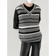 thumbnail image 4 of Suéter de punto a rayas, chaleco masculino, ropa para hombre, azul, sin mangas, cuello en V, estilo coreano, tendencia primavera otoño 2024, Maletry AX, 4 of 5