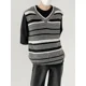 thumbnail image 3 of Suéter de punto a rayas, chaleco masculino, ropa para hombre, azul, sin mangas, cuello en V, estilo coreano, tendencia primavera otoño 2024, Maletry AX, 3 of 4