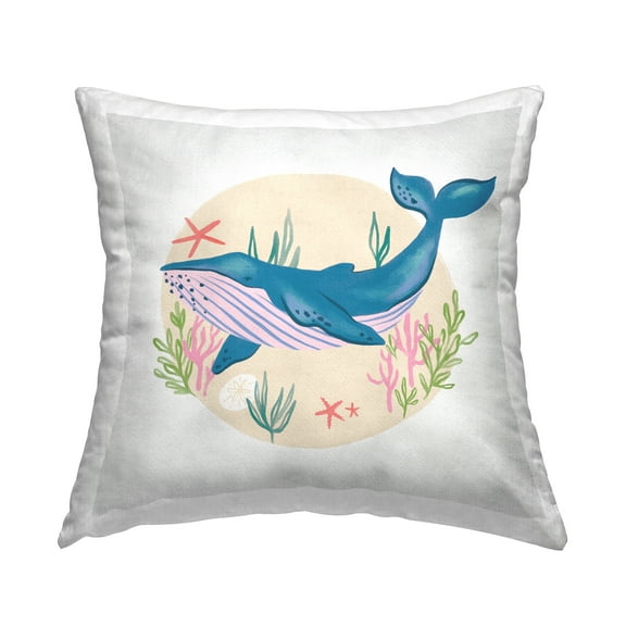 Stupell Industries Happy Blue Whale Marine Animal Sea Life Design by Deborah Curiel Throw Pillow