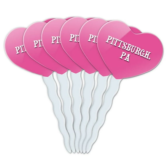 Pittsburgh PA Heart Love Cupcake Picks Toppers - Set of 6