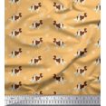 thumbnail image 1 of Soimoi Orange Silk Fabric Bird,Paw & Cocker Spaniel Dog Print Fabric by Yard 42 Inch Wide, 1 of 3
