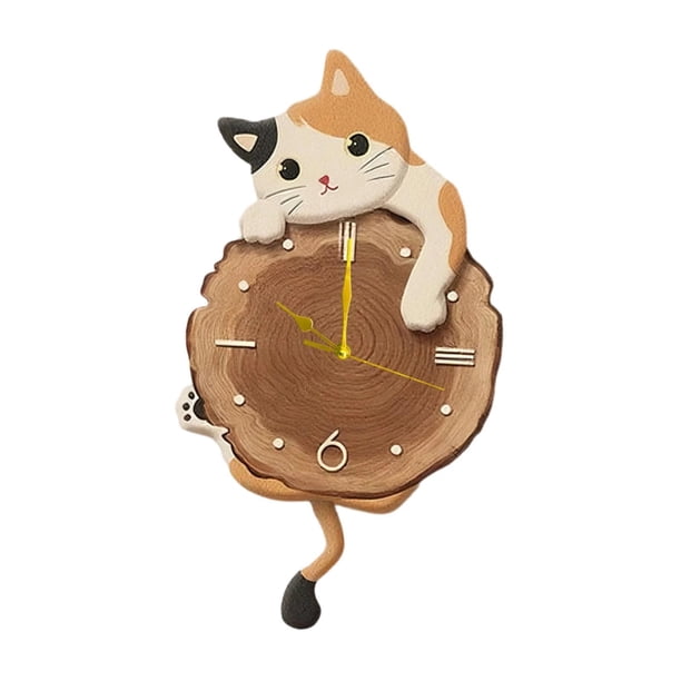 Reloj de pared con forma de gato, péndulo con cola oscilante, reloj de pared analógico decorativo colgante con forma de animal. 29 cm x 51 cm