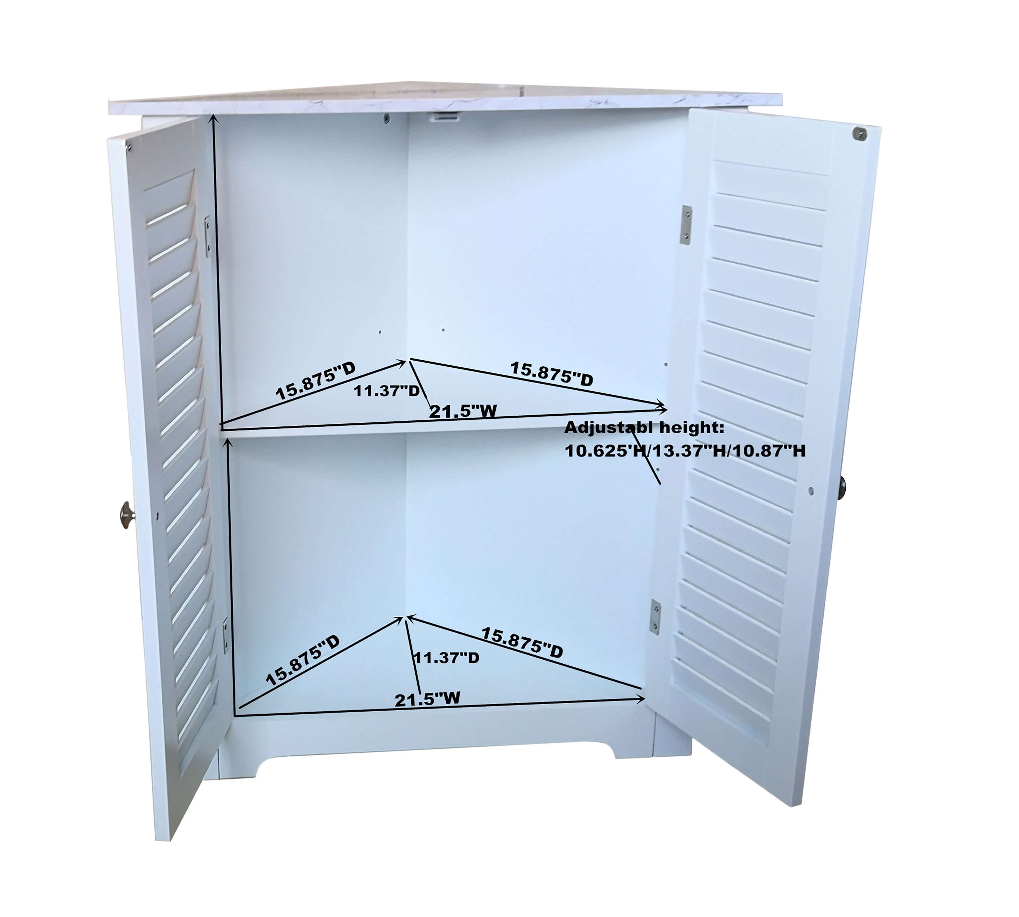 Kings Brand Furniture Freestanding Bathroom Corner Floor Storage Cabinet, White Marble
