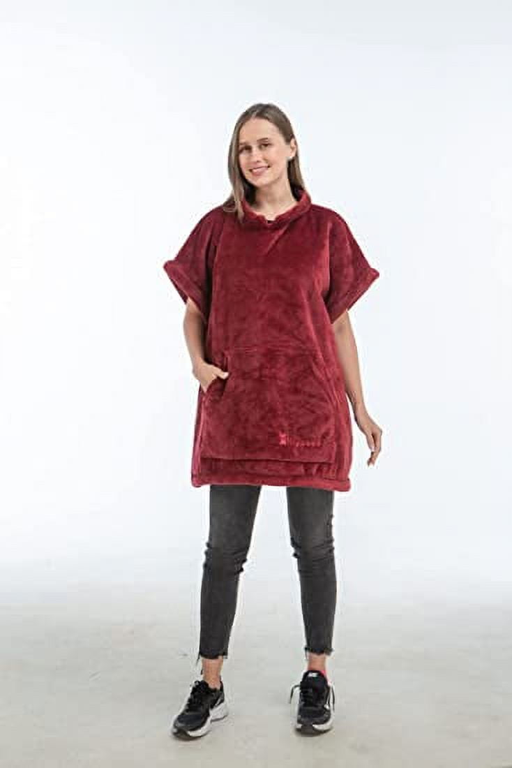 Zillywood Oversized Wearable Blanket Hoodie with Removable Sleeves, Hood and Bottom. Soft Customizable Fleece Blanket Hoodie with Sleeves, Wearable Warm Snuggle Blanket with Zippers. (Wine, One Size)