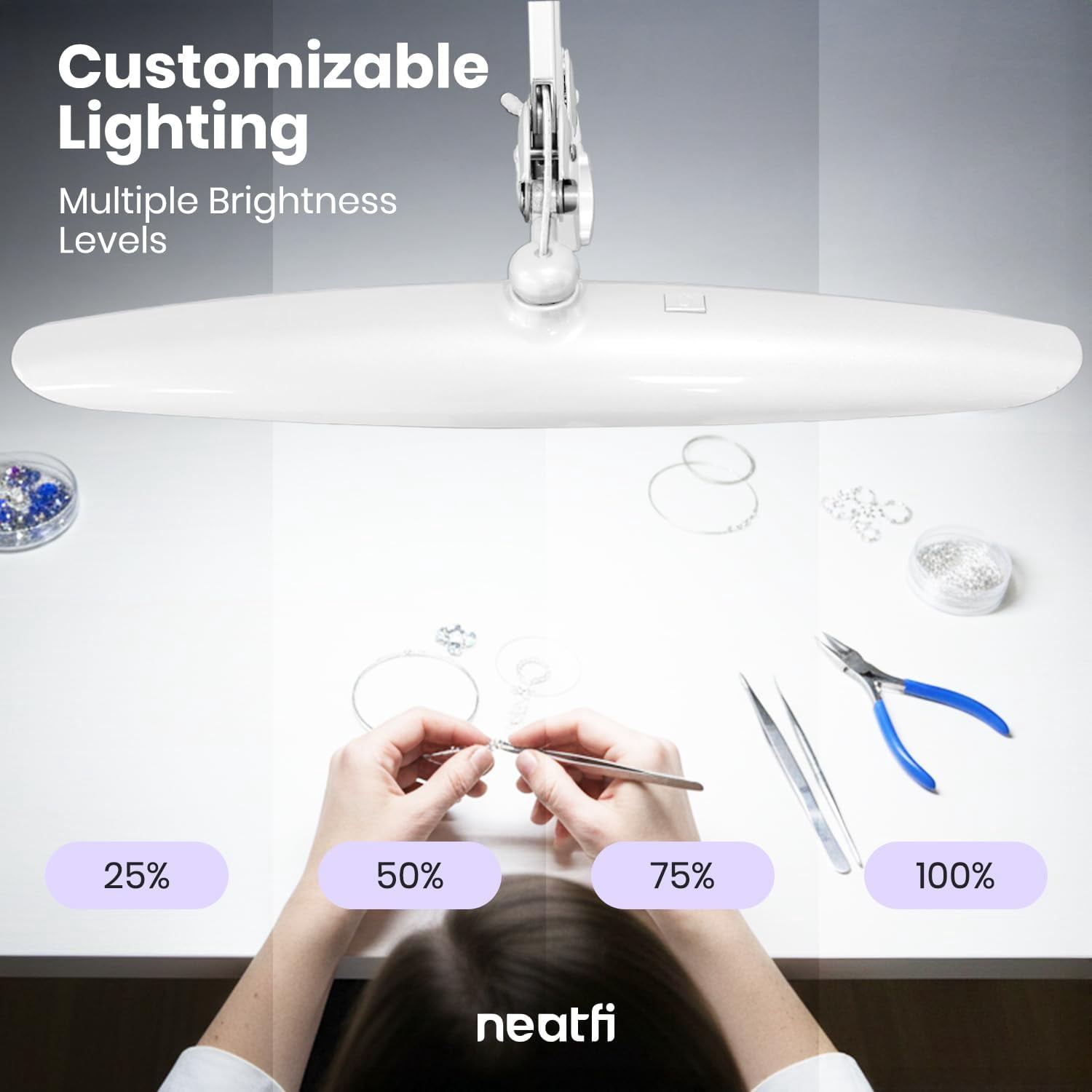 Neatfi Professional LED Task Lamp with Clamp, 2200 Lumens, 20-Inch Wide Head, Dimmable Work Light for Crafts, Sewing, Art, Home Office & Hobby Projects, White