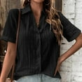 thumbnail image 2 of Women Casual T-Shirt Solid Short Sleeve Turndown Collar Buttons Cardigan Blouse Tops, 2 of 9