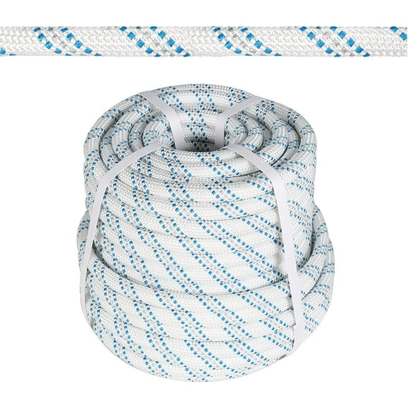 SEBLAFF 3/4 in 150 FT Braided Rope 16500 LBS Breaking Strength High Force Polyester Rope Suitable for Swing Camping Tree Work White Grey Blue