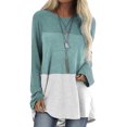 thumbnail image 2 of Qarigey Mujer Camiseta Manga Larga Cuello Contraste Color Algodón Top Prendas para la parte del cuerpo Cielo azul 3XL, 2 of 6