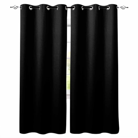 Fsddascl Black Blackout Curtains for Bedroom/Living Room, Thermal Insulated Kitchen Curtains, Solid Color Farmhouse Black Grommet Darkening Window Treatment Drapes 42"x63"x2