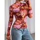thumbnail image 3 of Blusa PRETTYGARDEN Mujer Malla Floral Manga Larga Marrón Naranja, 3 of 9
