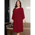 thumbnail image 3 of SHOWMALL Women's Plus Size Nightgowns 3/4 Sleeve Sleepwear Button Down Sleep Dress with Pockets XL-5XL, 3 of 7