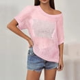 thumbnail image 4 of Crochet Coverups for Women Summer Cap Sleeve Hollow Out Casual Cruise Beach Vacation Tops Knit Pullover Sweater Pink 2XL, 4 of 7