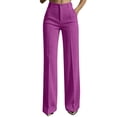 thumbnail image 3 of Plus Size Women's Knit High Waist Wide Leg Trousers, Front Button Zipper Pocket Commute Office Pants, Breathable Casual Bottoms for Daily Workplace | TruHer,Hot Pink 2XL, 3 of 8
