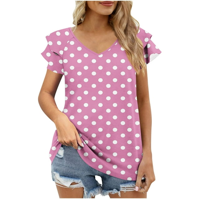 XMMSWDLA Chemises Décontractées d'Été pour Femmes Manches Courtes Tunique Rayée - T-Shirt Col Rond Blouses Roses pour Adolescentes