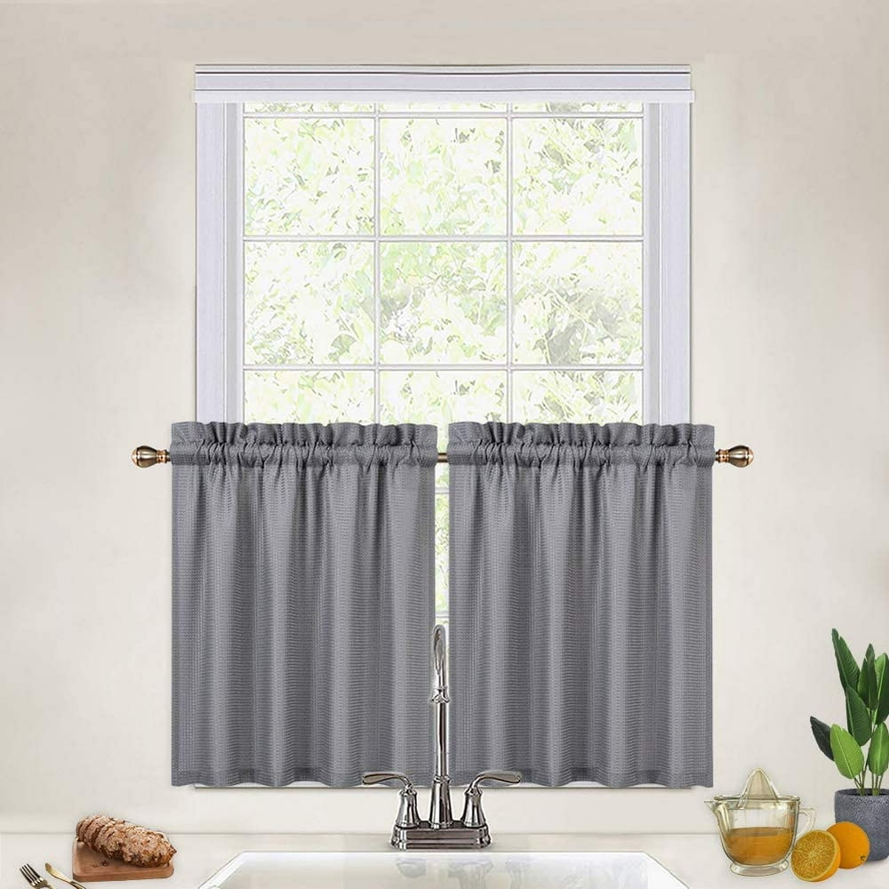 Kitchen Curtains, Waffle Woven Textured Short Tier
