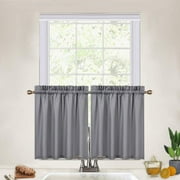 Kitchen Curtains, Waffle Woven Textured Short Tier Curtains for Bathroom Windows Cafe Kitchen Curtains, Grey 30" x 30"*2