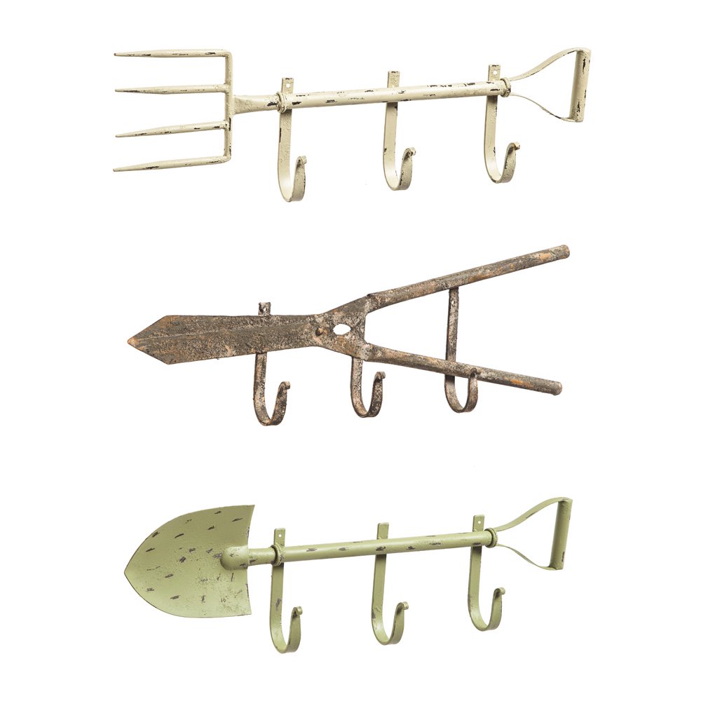 Set of 3, Metal Garden Tool Wall Hooks