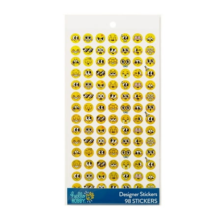 Hello Hobby Yellow Emoticon Designer Stickers, 98 Count