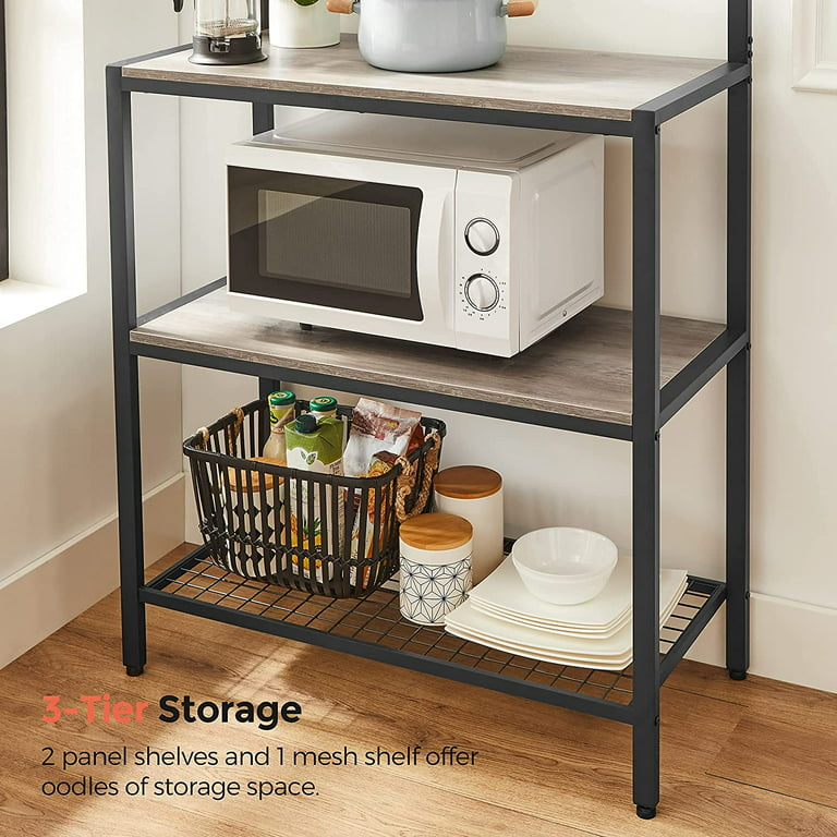 4-Tier Kitchen Rack Stand with Hooks & Mesh Panel