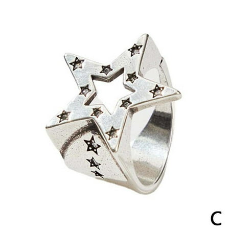 wouwaft Shiny Pentacle Pentagram Star Couple Rings For Men Women ...