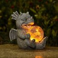 thumbnail image 4 of Whimsical Dragon Garden Statue with Illuminated Cracked Glass Ball - 8.7inch Resin Sculpture for Enchanting Outdoor or Indoor Decor, 4 of 7