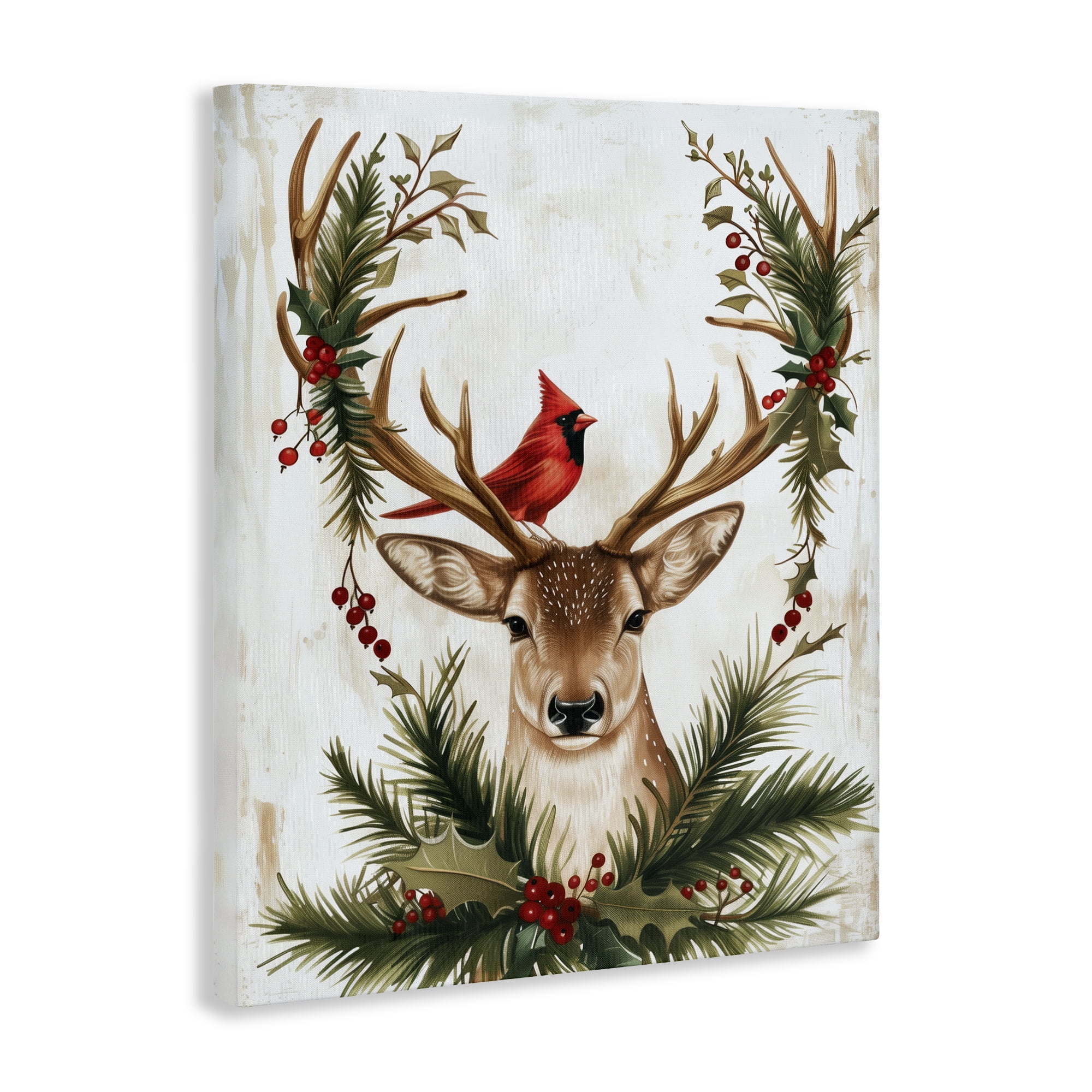 Stupell Industries Cardinal & Deer with Festive Flora Canvas Wall Art, design by Acorn & Ivory Designs