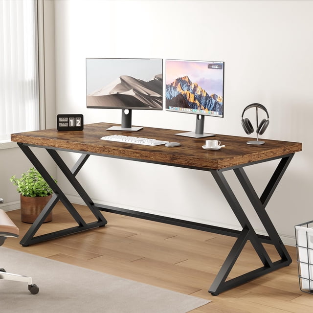Rustic Computer Desk Metal Wood Home Office Desk Industrial Simple Study Executive Desk for Writing Work Wooden Student Gaming Computer PC Table with Storage for Bedroom Inch Rustic