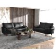 thumbnail image 3 of Koby Home's Collection Stanley Modern Button-tufted Loveseat, Upholstered in Faux Leather with Track Arms, Cushion Back, and Wooden Legs, 2-Seater for Small Space, Metallic Black Color, 3 of 3