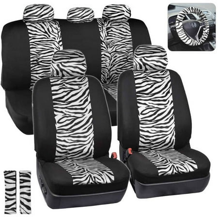BDK Zebra Print Car Seat Covers Two Tone Zebra Accent on Black, 9pc ... BDK Zebra Print Car Seat Covers Two Tone Zebra Accent on Black, 9pc ...