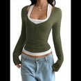 thumbnail image 1 of Camisetas Henley de Larga para Mujer, Blusa Básica Informal de Punto Acanalado con Botones y Corte Ajustado. Verde Oliva XL, 1 of 7