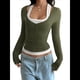 thumbnail image 1 of Camisetas Henley de Larga para Mujer, Blusa Básica Informal de Punto Acanalado con Botones y Corte Ajustado. Verde Oliva M, 1 of 7