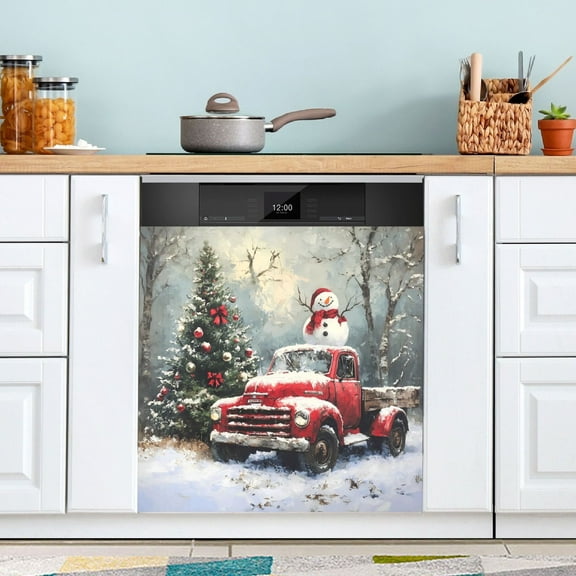 Dishwasher Magnet Cover Magnetic Fridge Door Cover Home Kitchen Decor Christmas Tree Truck Snowman 23"x 26"