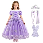 HAWEE Princess Dress for Girl Purple Cosplay Halloween Costume Puff Sleeve Layerd Dresses